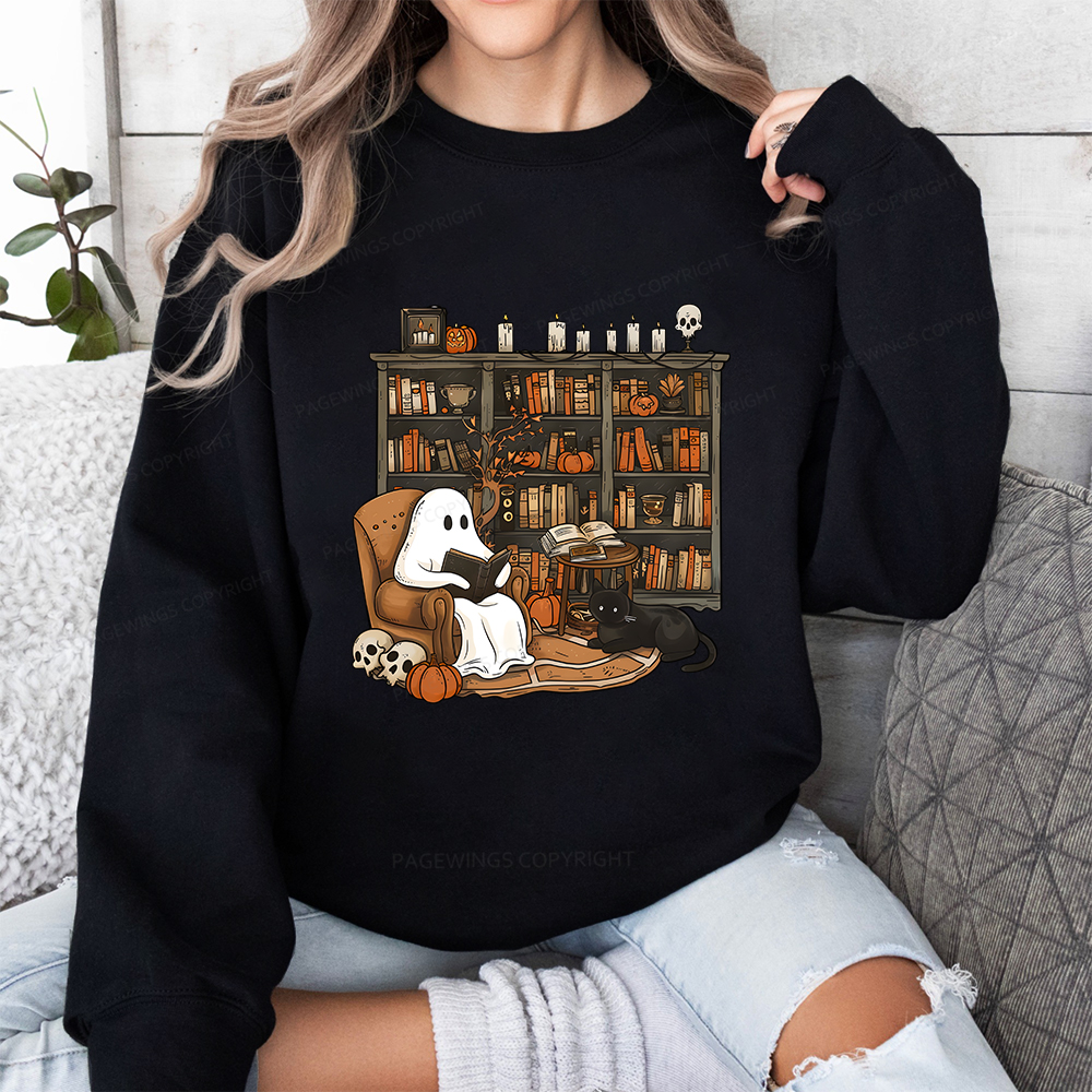 Pagewings Halloween Ghost Reading Books Unisex Classic Sweatshirt