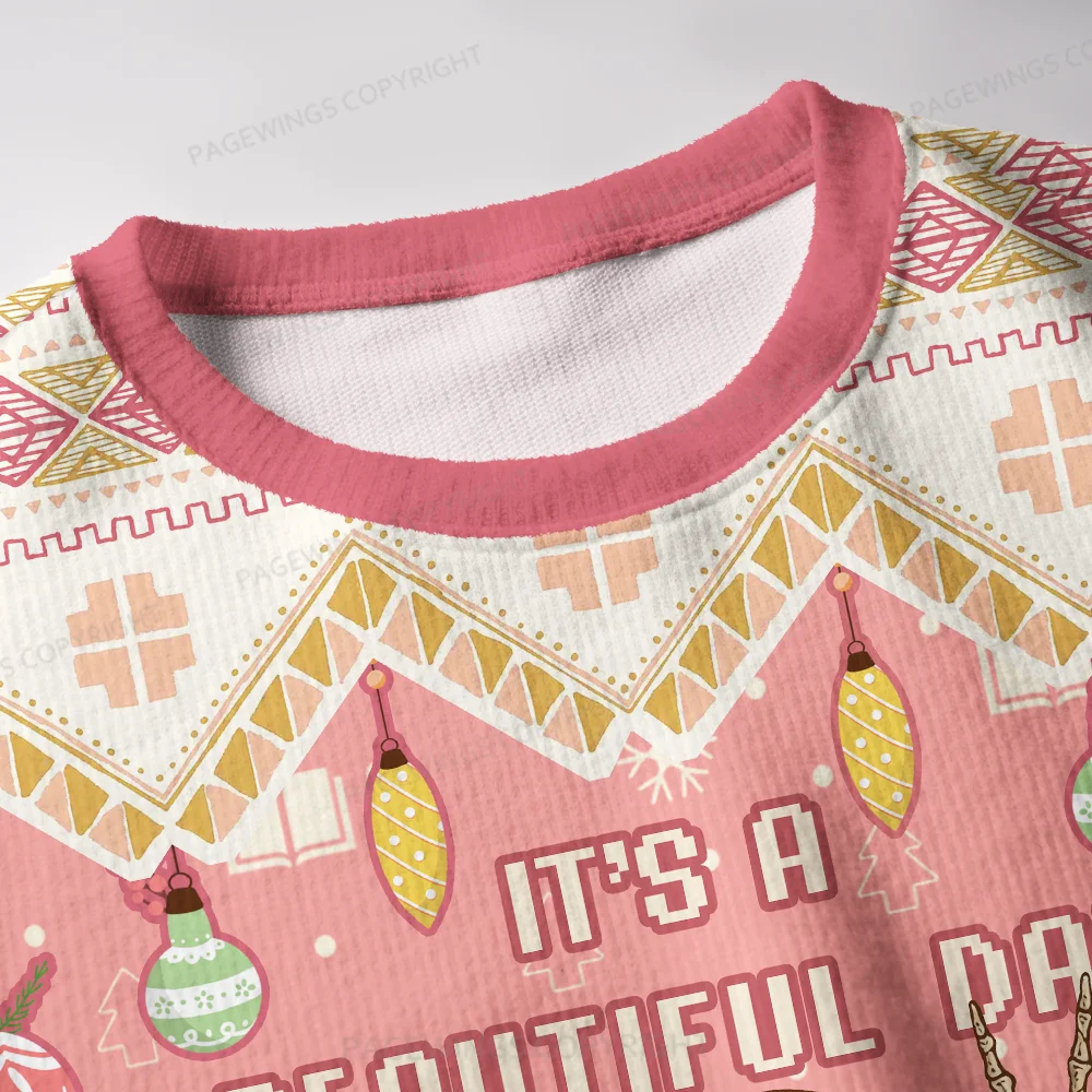 Pagewings It's A Beautiful Day To Read A Book Unisex Ugly Knit Sweatshirt