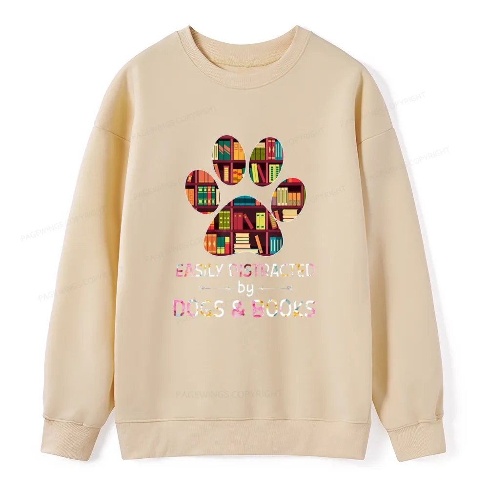 Pagewings Easily Distracted By Dogs And Books Unisex Classic Sweatshirt