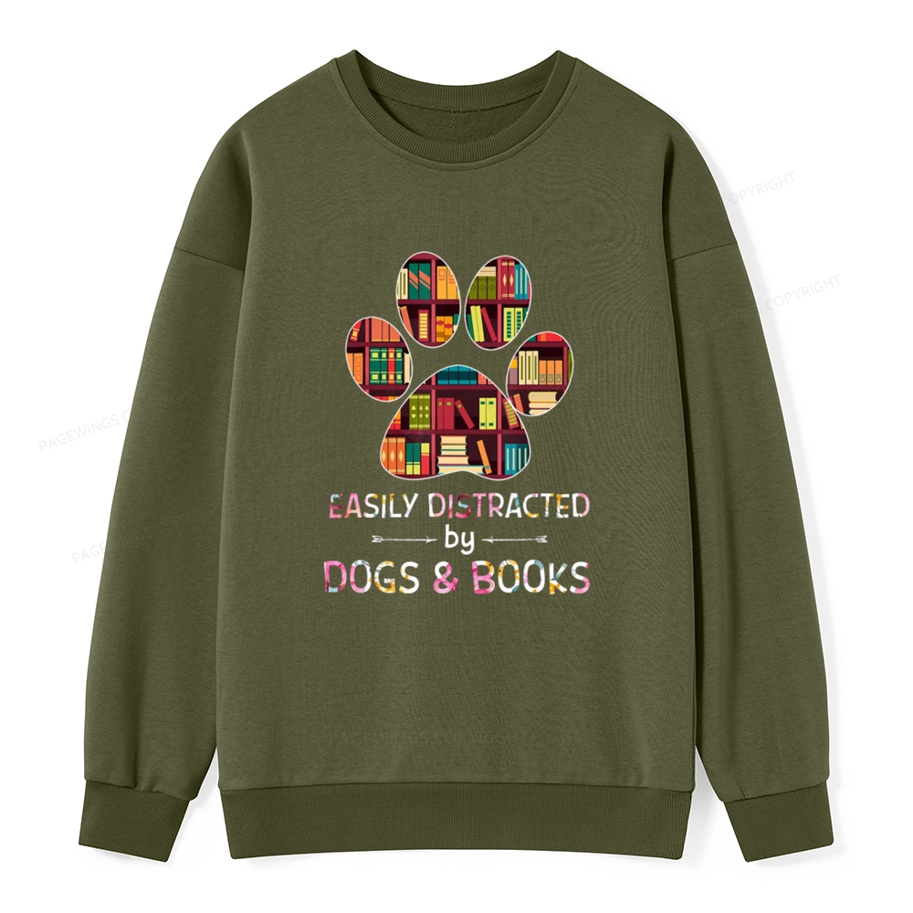 Pagewings Easily Distracted By Dogs And Books Unisex Classic Sweatshirt