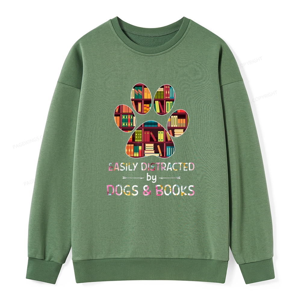 Pagewings Easily Distracted By Dogs And Books Unisex Classic Sweatshirt