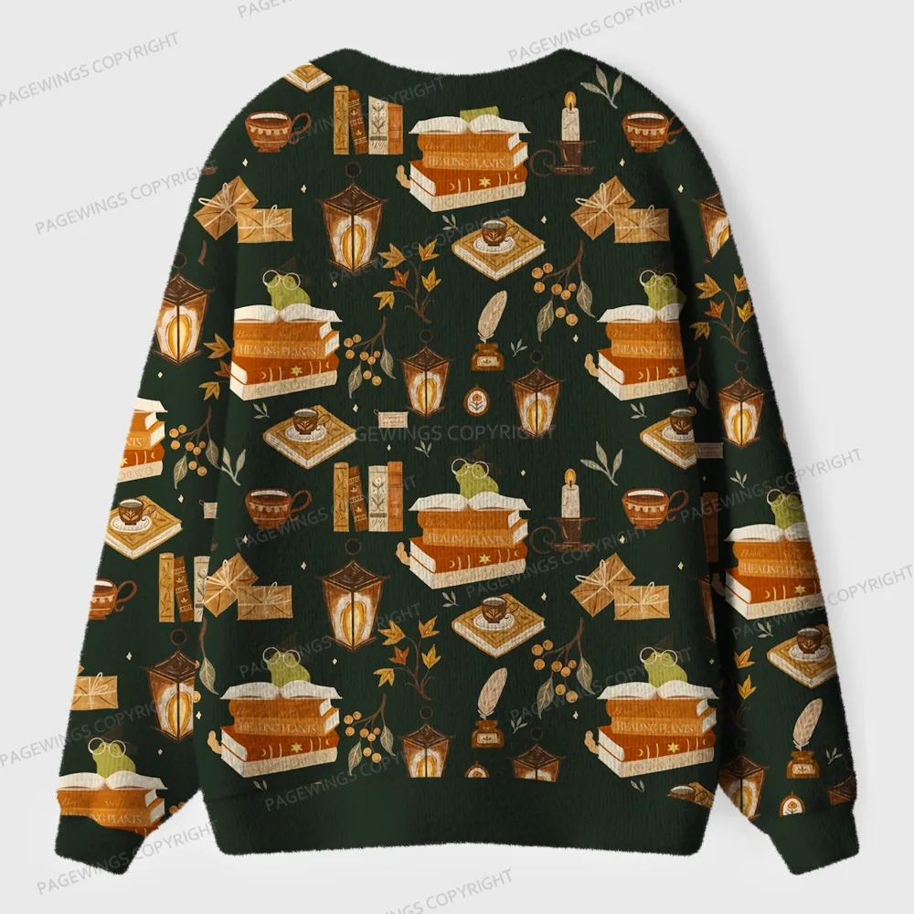 Pagewings Cozy Autumn Reading Unisex Ugly Cardigan Sweaters
