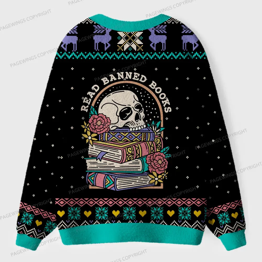 Pagewings Read Banned Books Unisex Ugly Cardigan Sweaters