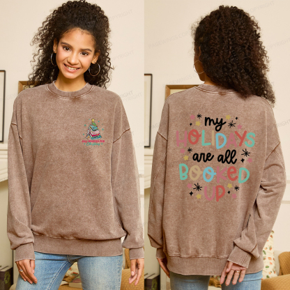 Pagewings My Holidays All Booked Up Christmas Book Lover Unisex Washed Sweatshirt