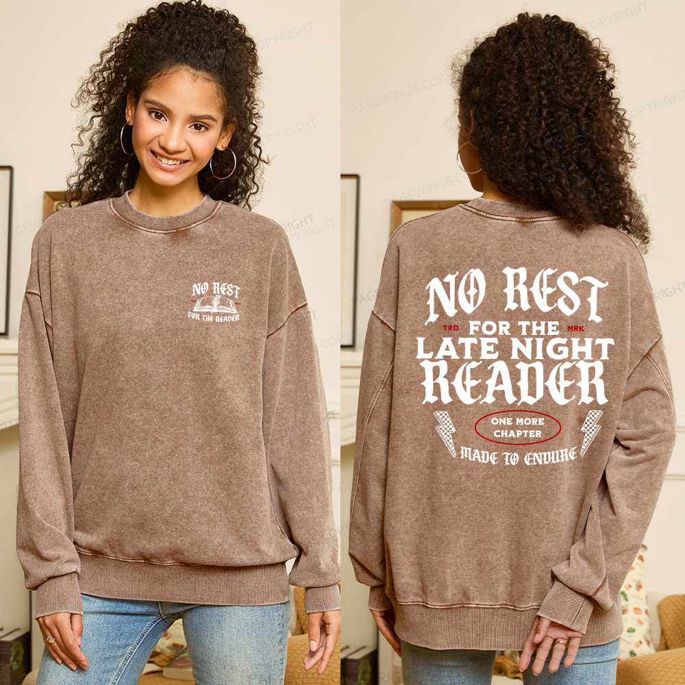 Pagewings No Rest For The Late Night Reader Unisex Washed Sweatshirt