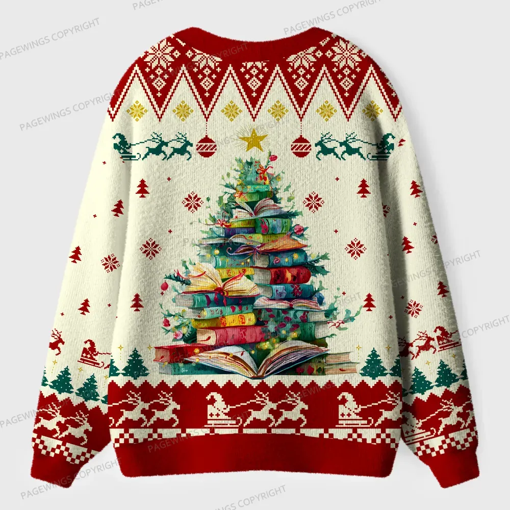 Pagewings Holiday Book Tree Unisex Ugly Cardigan Sweaters