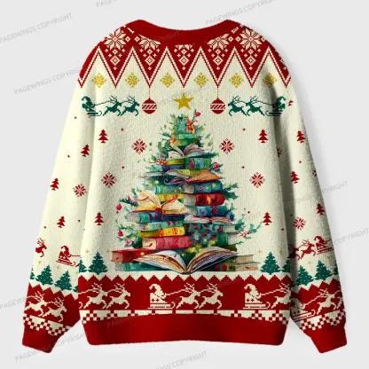 Pagewings Holiday Book Tree Unisex Ugly Cardigan Sweaters