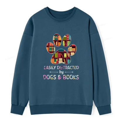 Pagewings Easily Distracted By Dogs And Books Unisex Classic Sweatshirt