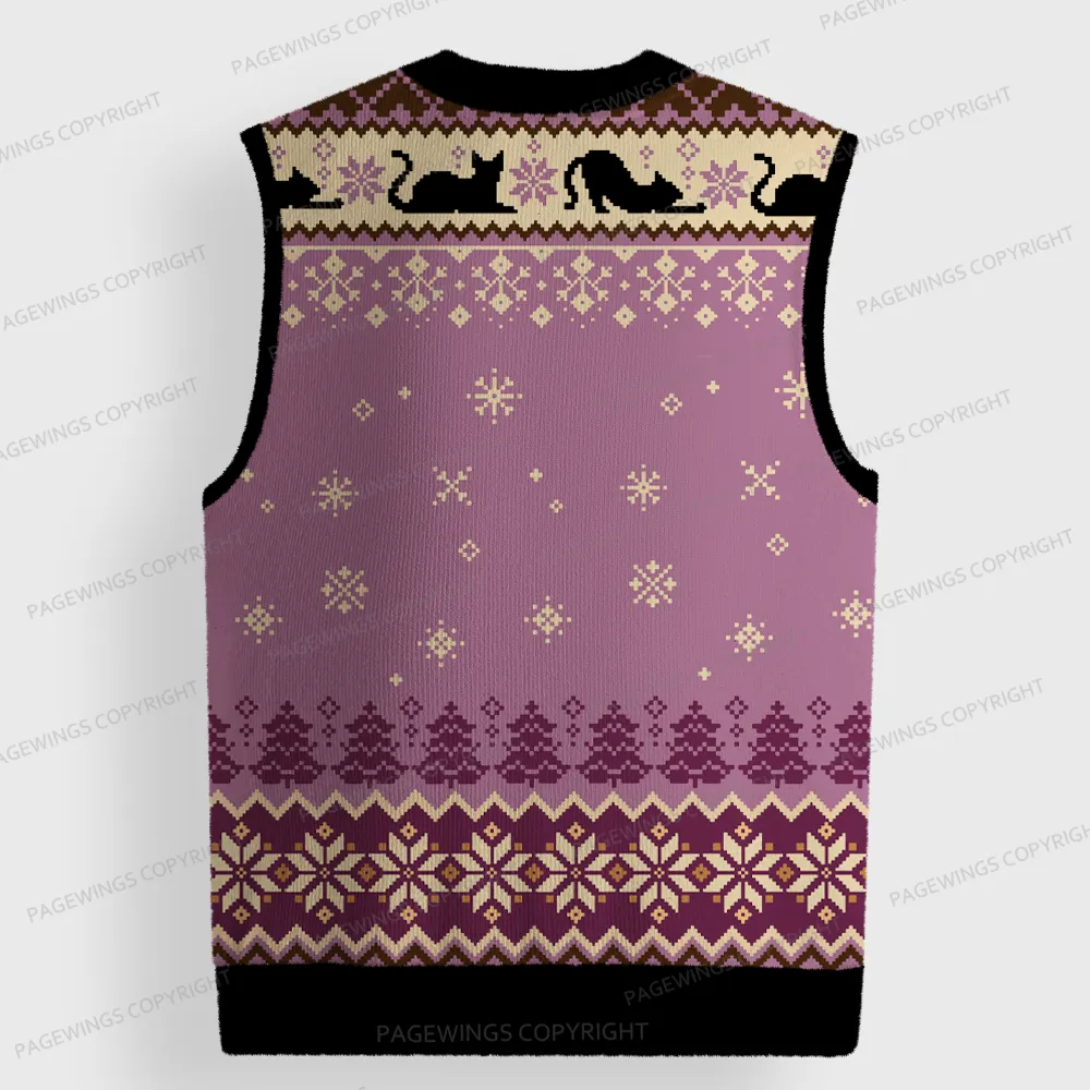 Pagewings Just a Book Loving Cat Unisex V-Neck Ugly Knit Vest