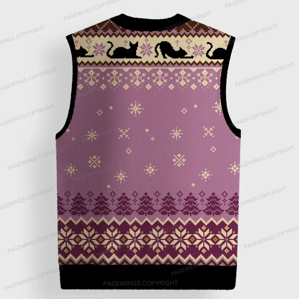 Pagewings Just a Book Loving Cat Unisex V-Neck Ugly Knit Vest