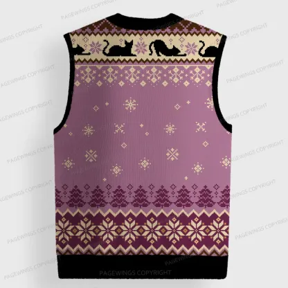Pagewings Just a Book Loving Cat Unisex V-Neck Ugly Knit Vest