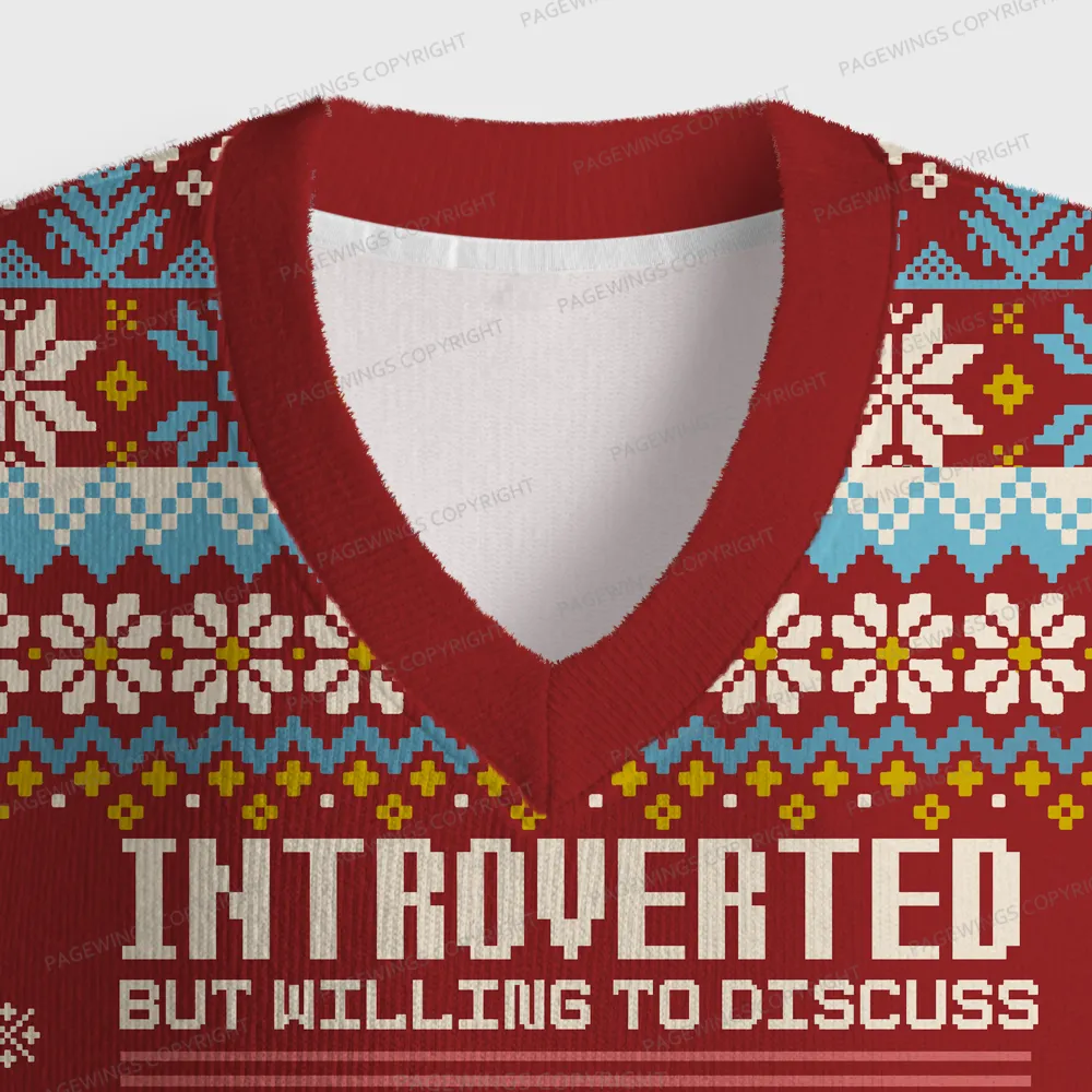 Pagewings Introverted But Willing To Discuss Sanctuary Moon Unisex V-Neck Ugly Knit Vest