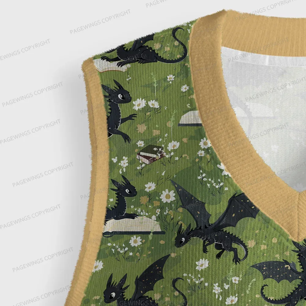 Pagewings Book Dragon Unisex V-Neck Ugly Knit Vest
