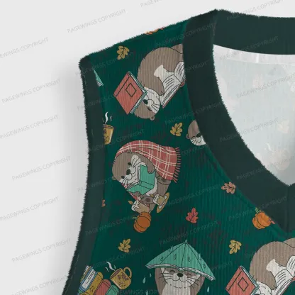 Pagewings Otter Loves Reading Unisex V-Neck Ugly Knit Vest