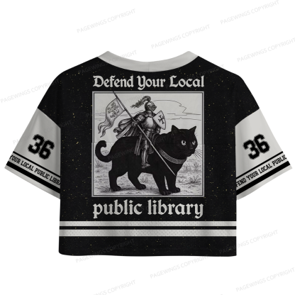Pagewings Defend Your Local Public Library Women's Crop Mesh Jersey