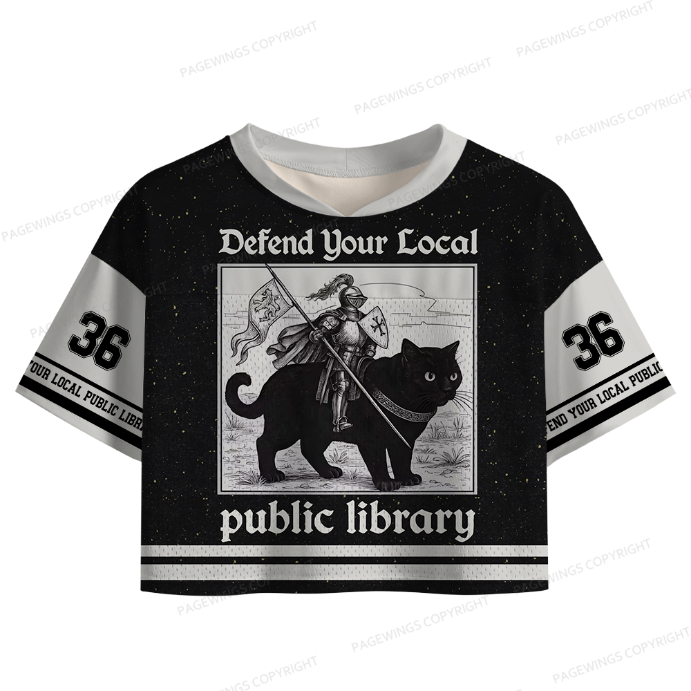 Pagewings Defend Your Local Public Library Women's Crop Mesh Jersey