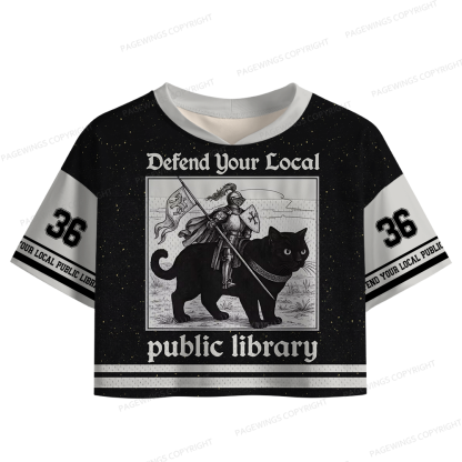 Pagewings Defend Your Local Public Library Women's Crop Mesh Jersey