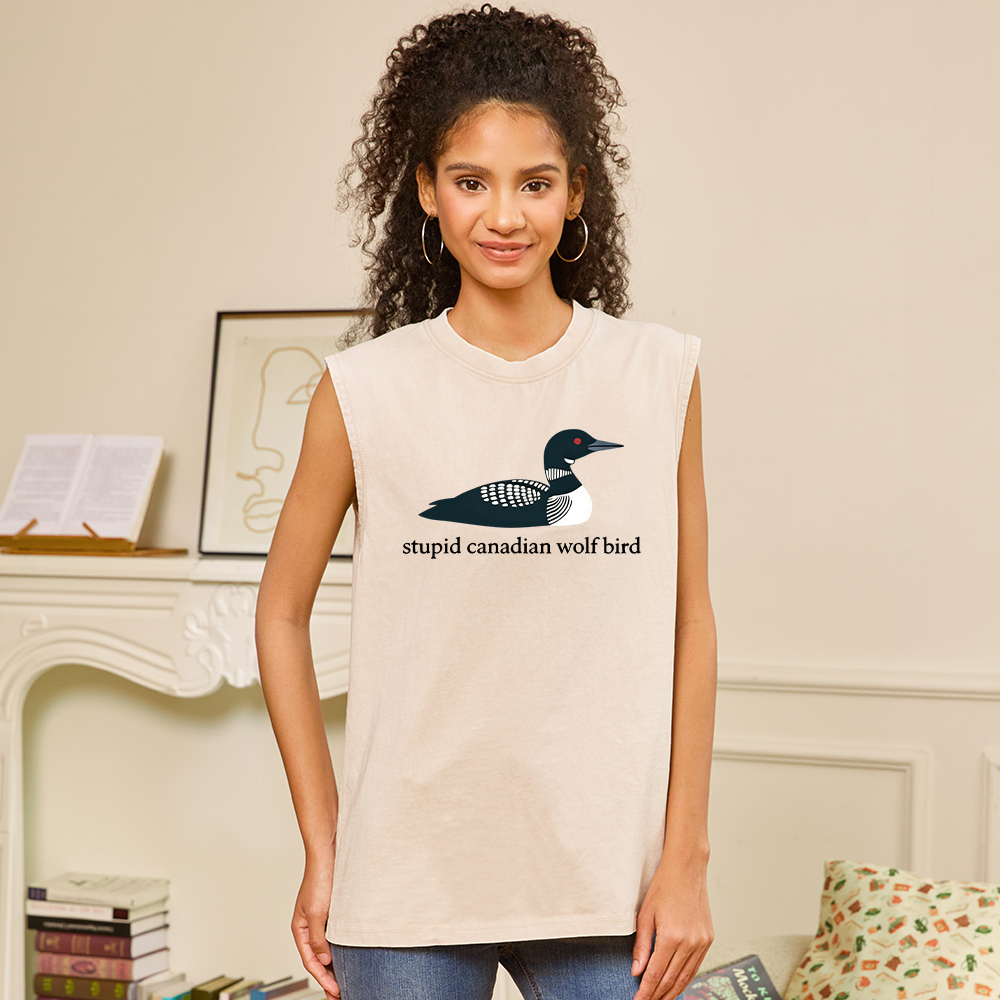 Pagewings Stupid Canadian Wolf Bird Unisex Washed Tank Top
