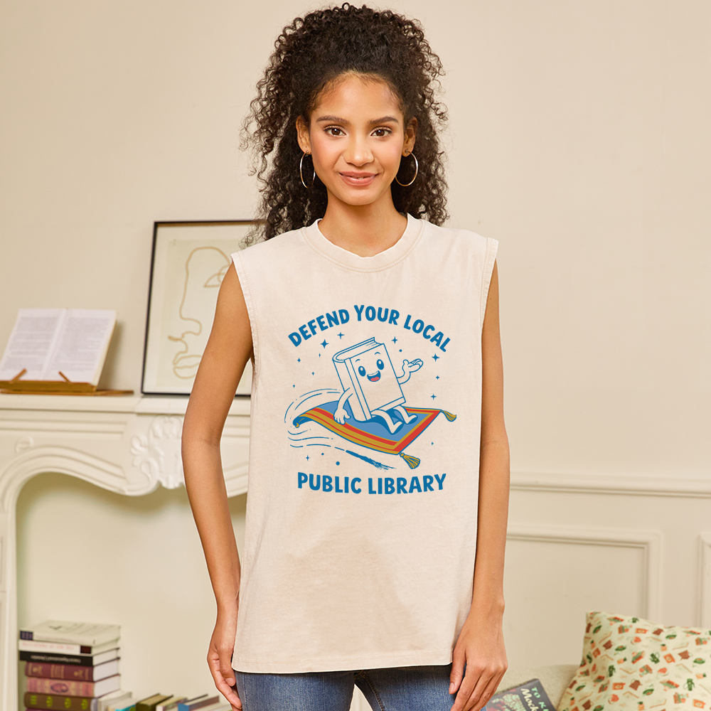 Pagewings Defend Your Local Public Library Unisex Washed Tank Top