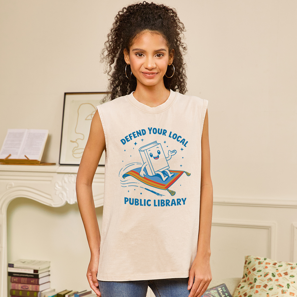 Pagewings Defend Your Local Public Library Unisex Washed Tank Top