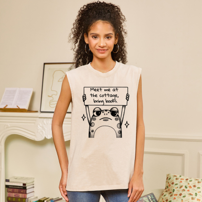 Pagewings Meet Me At The Cottage Bring Books Unisex Washed Tank Top