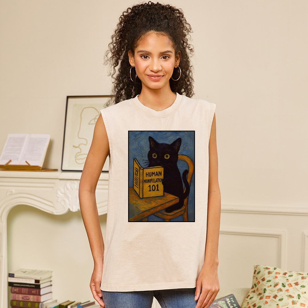 Pagewings Funny Cat Unisex Washed Tank Top