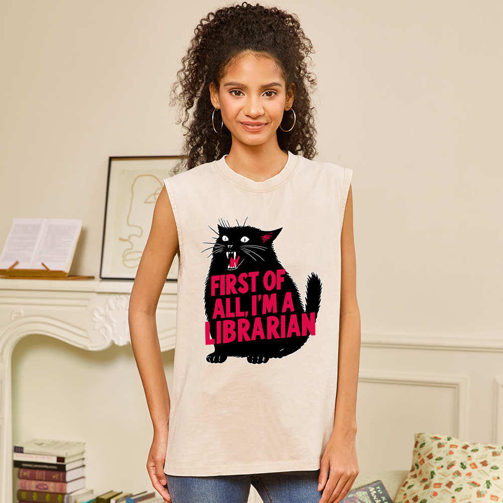 Pagewings First of All I'm a Librarian Unisex Washed Tank Top