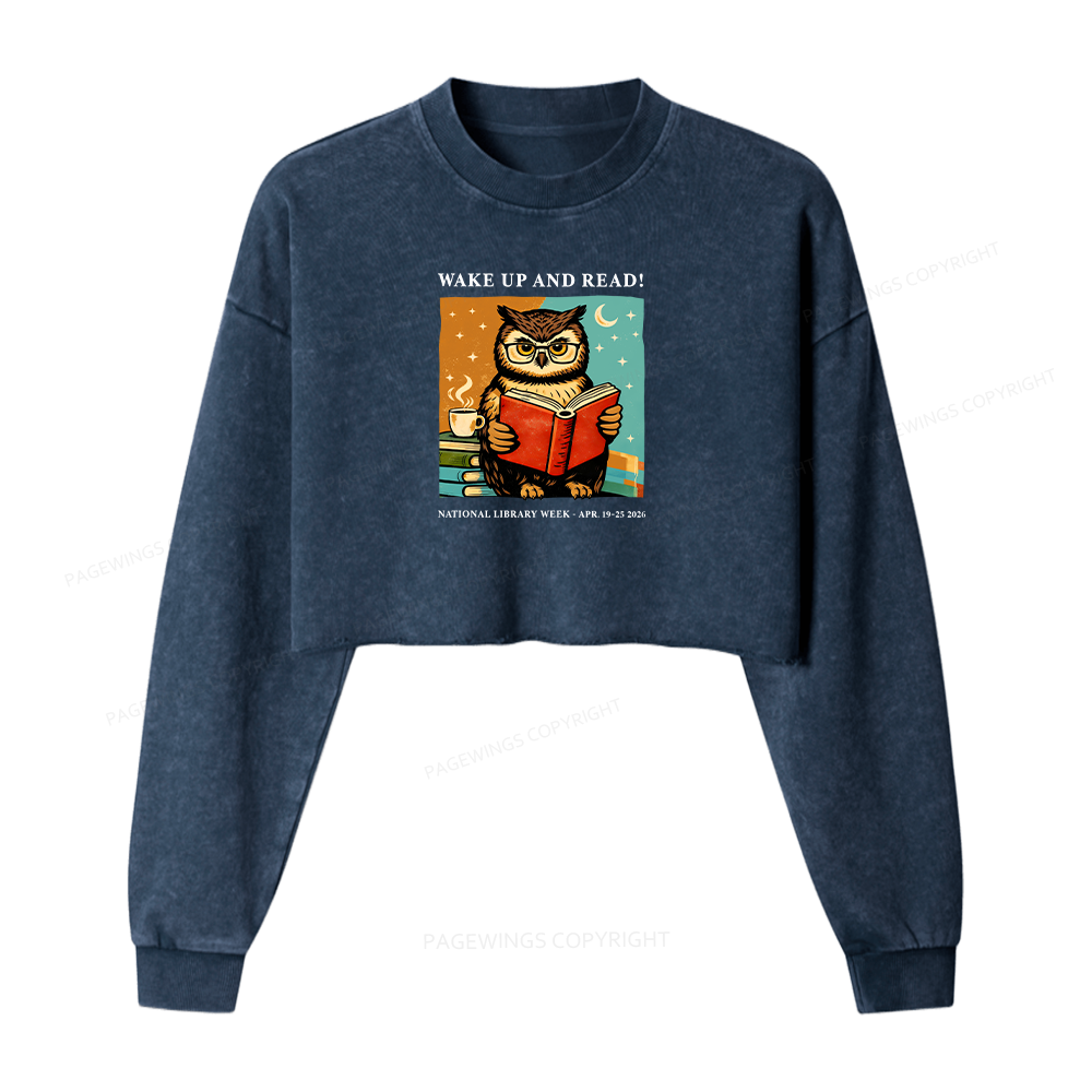 Pagewings Wake Up And Read Washed Crop Sweatshirt