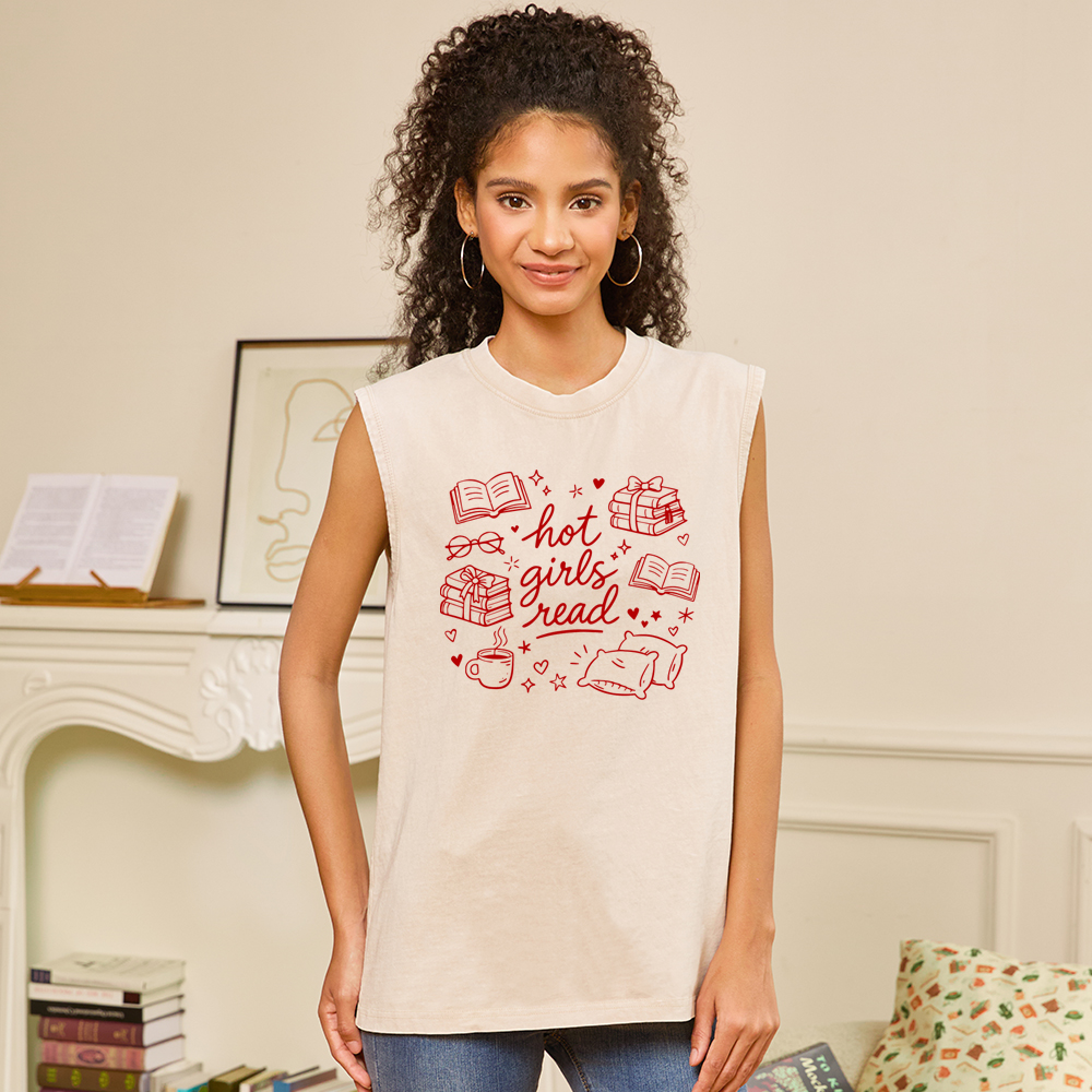 Pagewings Hot Girls Read Unisex Washed Tank Top