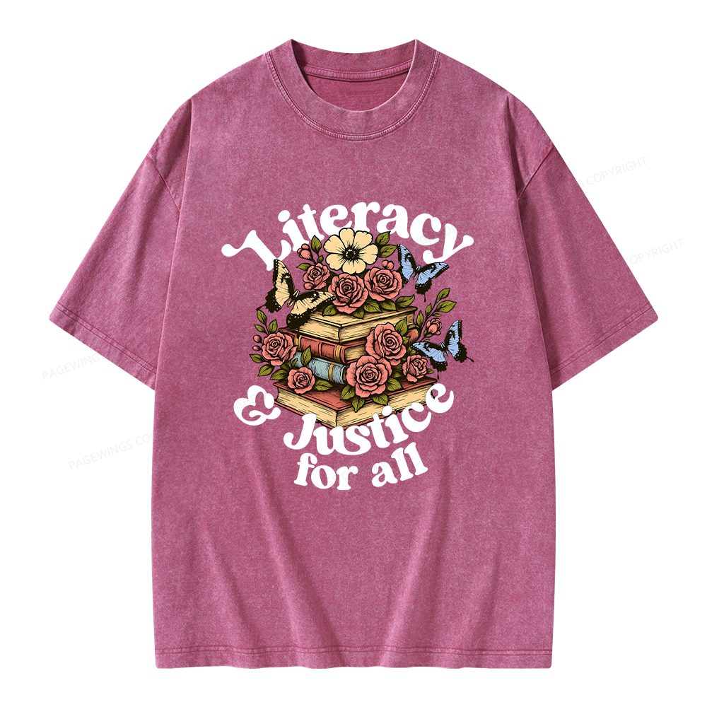 Pagewings Literacy and Justice for All Unisex Washed T-shirt