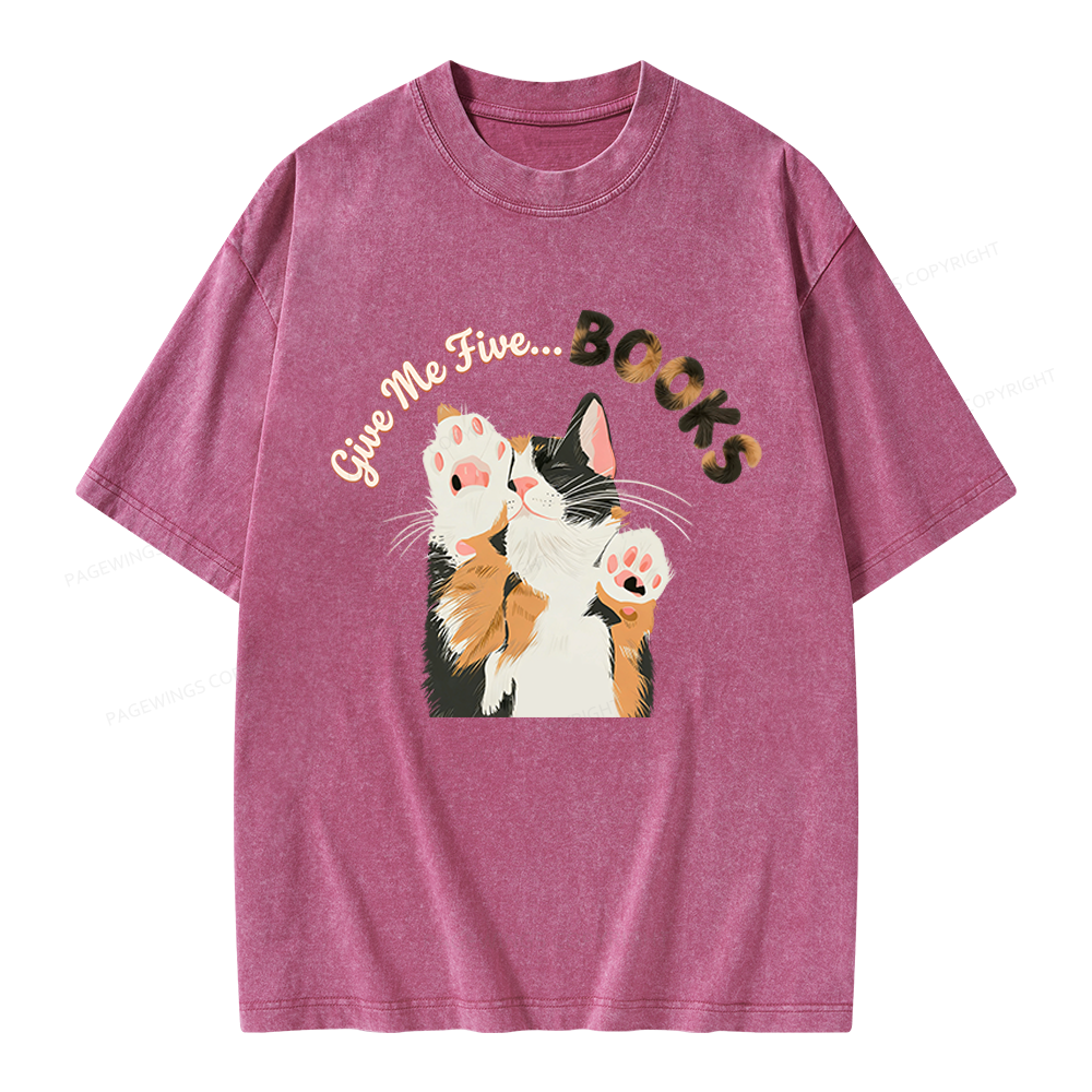 Pagewings Give Me Five Books Unisex Washed T-shirt