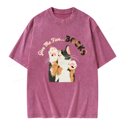 Pagewings Give Me Five Books Unisex Washed T-shirt