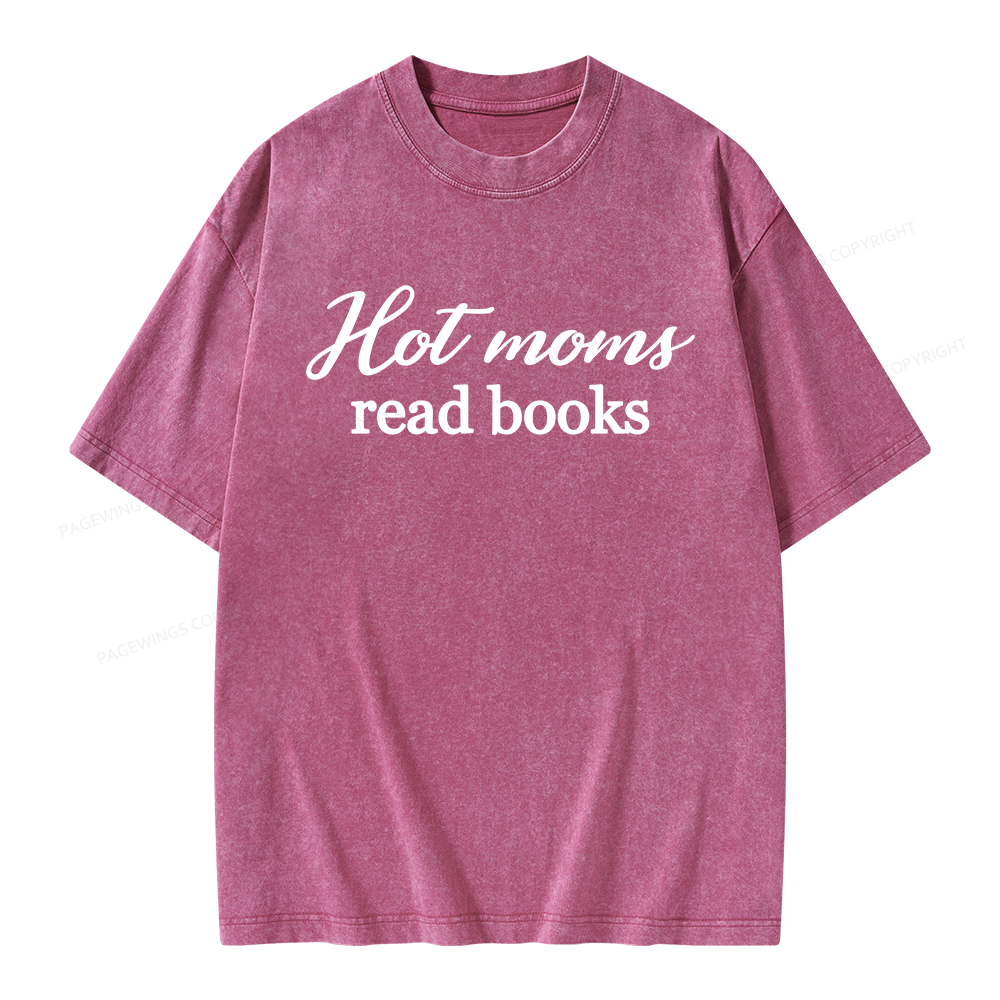 Pagewings Hot Moms Read Books Unisex Washed T-shirt