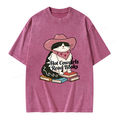 Pagewings Hot Cowgirls Read Books Unisex Washed T-shirt