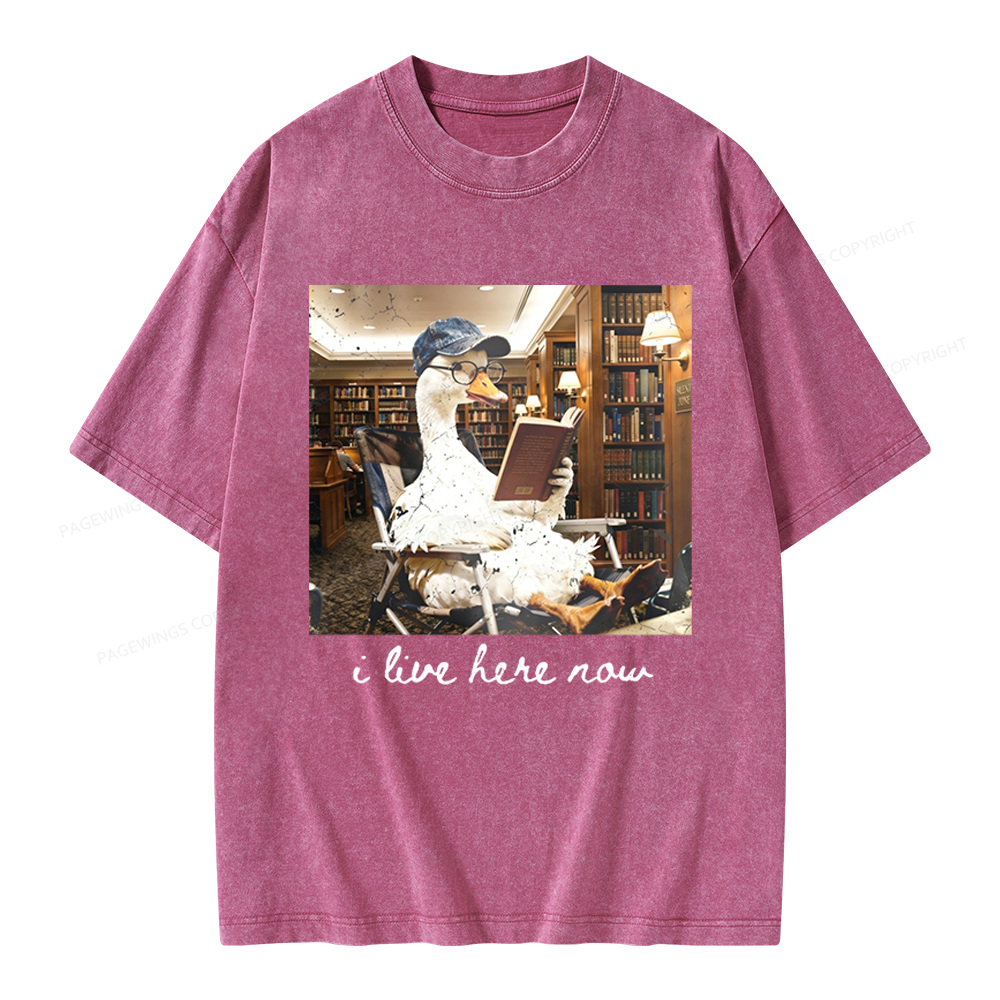 Pagewings I Live Here Now Unisex Washed T-shirt