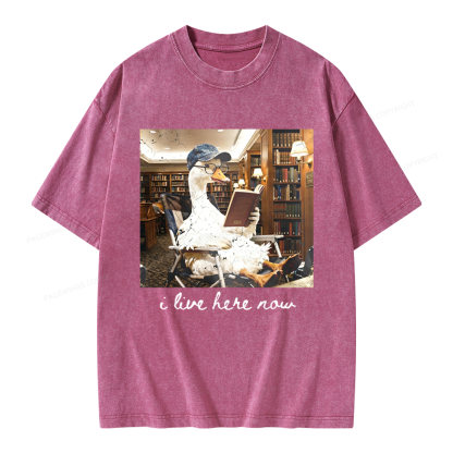 Pagewings I Live Here Now Unisex Washed T-shirt