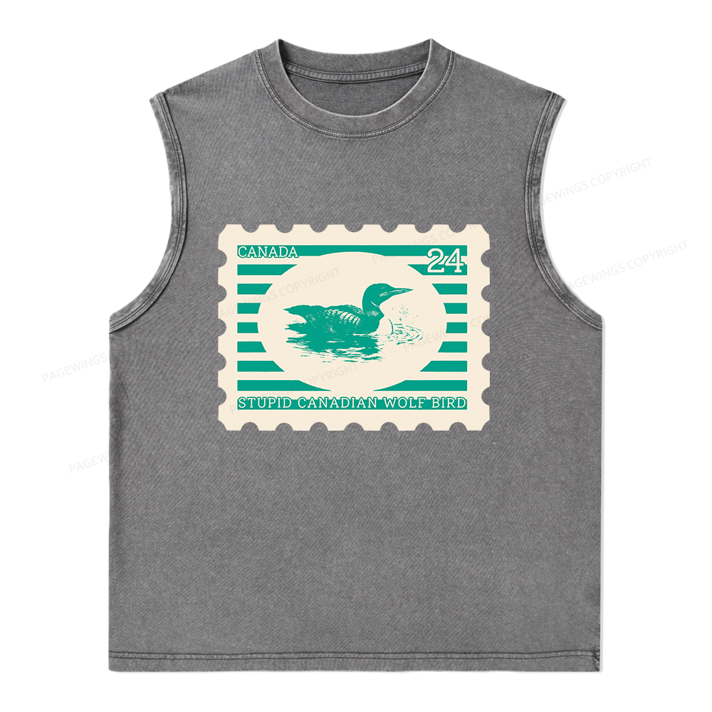 Pagewings Stupid Canadian Wolf Bird Unisex Washed Tank Top