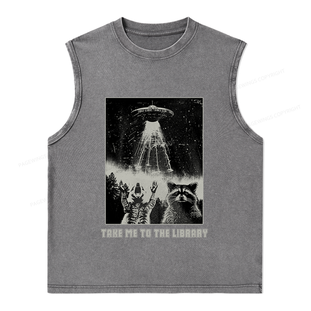 Pagewings Take Me To The Library Unisex Washed Tank Top