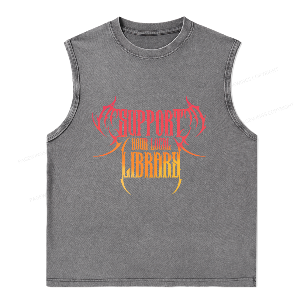 Pagewings Support Your Local Library Unisex Washed Tank Top