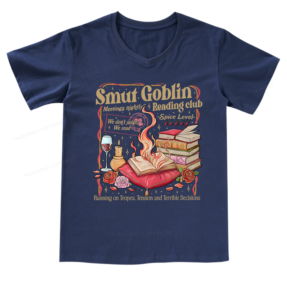Pagewings Smut Goblin Dark Romance Bookish V-neck T-shirt