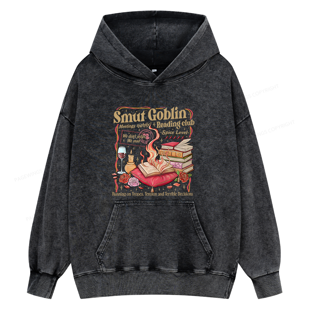 Pagewings Smut Goblin Dark Romance Bookish Unisex Washed Hoodie