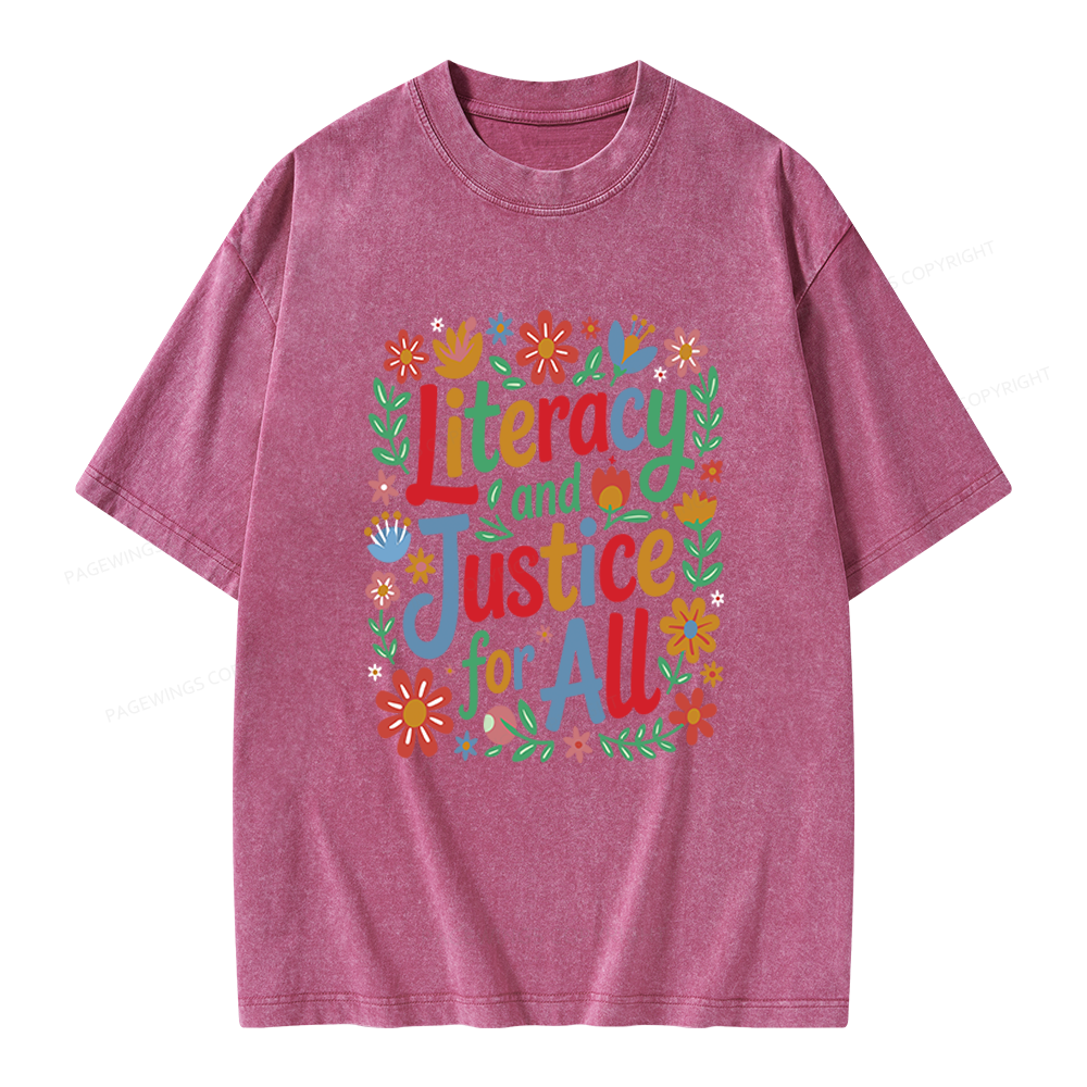 Pagewings Literacy And Justice For All Unisex Washed T-shirt