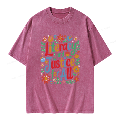 Pagewings Literacy And Justice For All Unisex Washed T-shirt