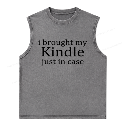 Pagewings I Brought My Kindle Just In Case Unisex Washed Tank Top