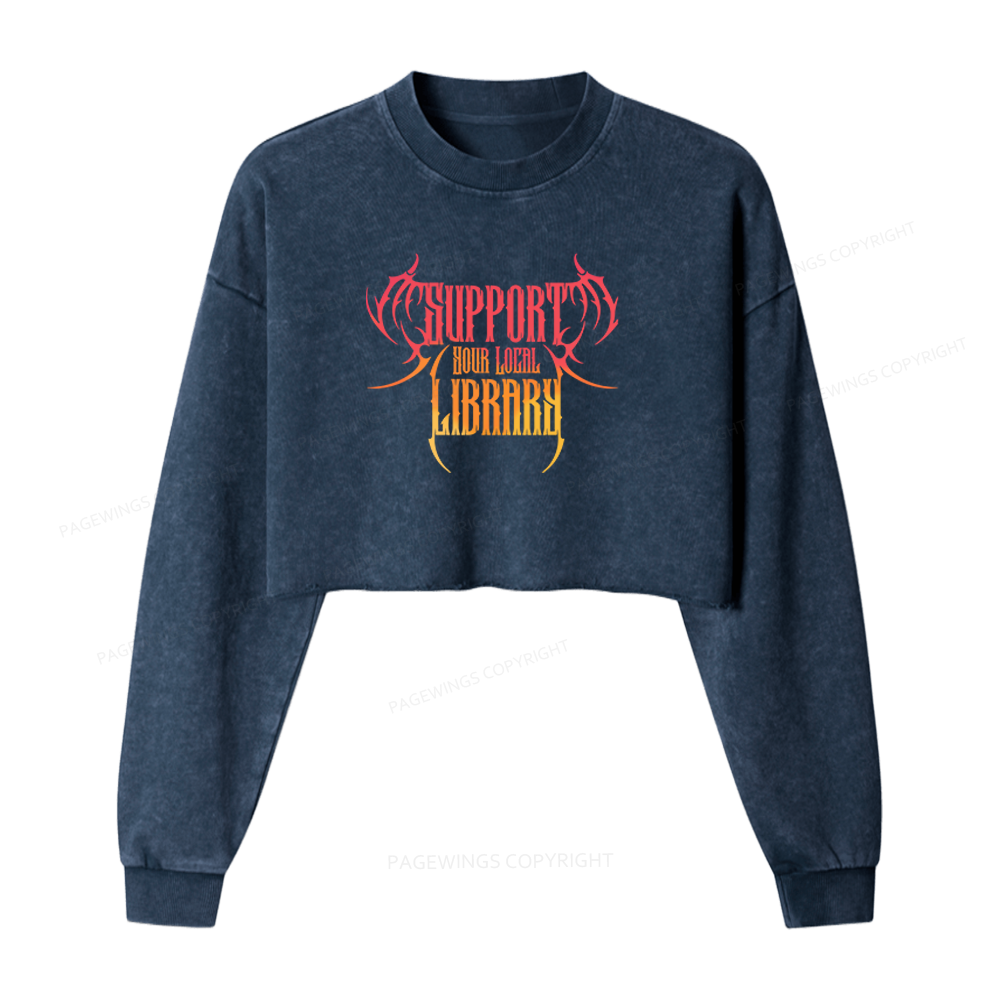 Pagewings Support Your Local Library Washed Crop Sweatshirt