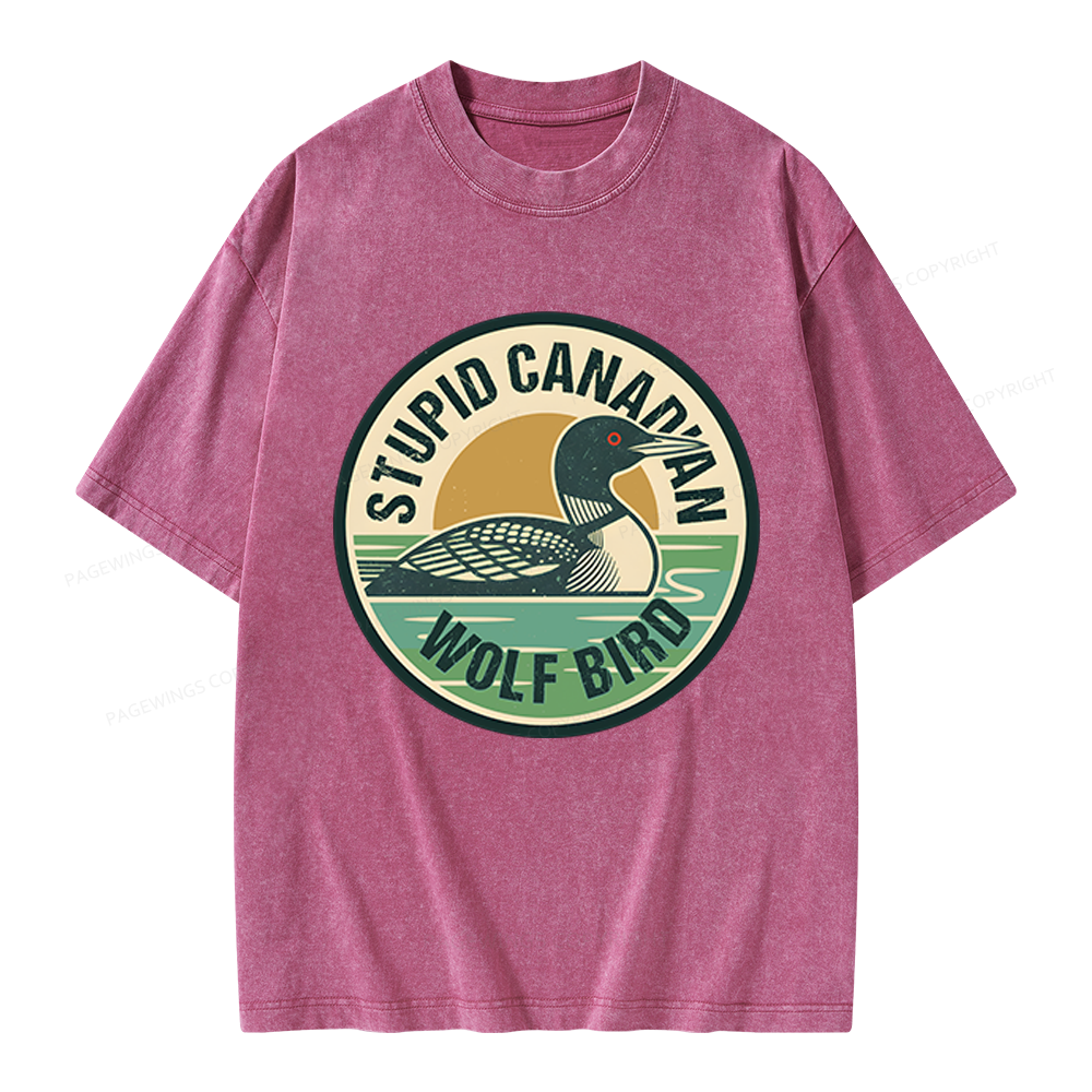 Pagewings Stupid Canadian Wolf Bird Unisex Washed T-shirt
