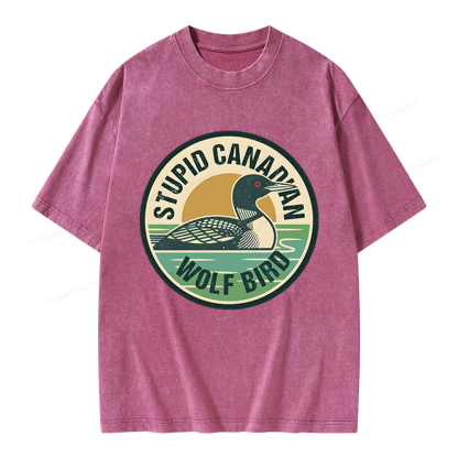 Pagewings Stupid Canadian Wolf Bird Unisex Washed T-shirt
