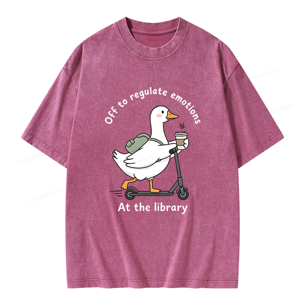 Pagewings Off To Regulate Emotions At The Library Unisex Washed T-shirt