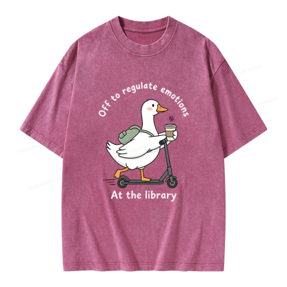 Pagewings Off To Regulate Emotions At The Library Unisex Washed T-shirt