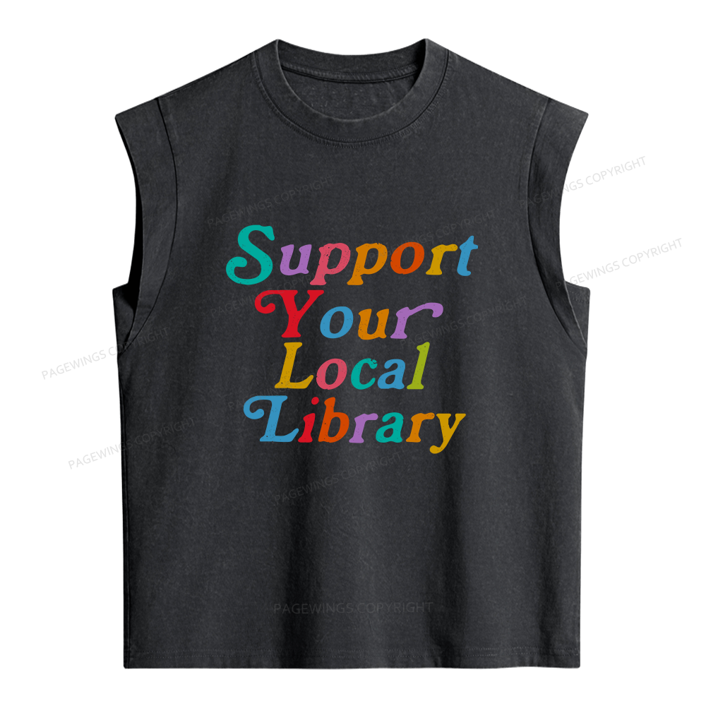 Pagewings Support Your Local Library Women's Washed Tank Top